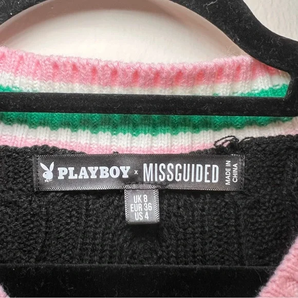 Playboy x Missguided Black Oversized Cricket Knit Vest - Picture 4 of 5